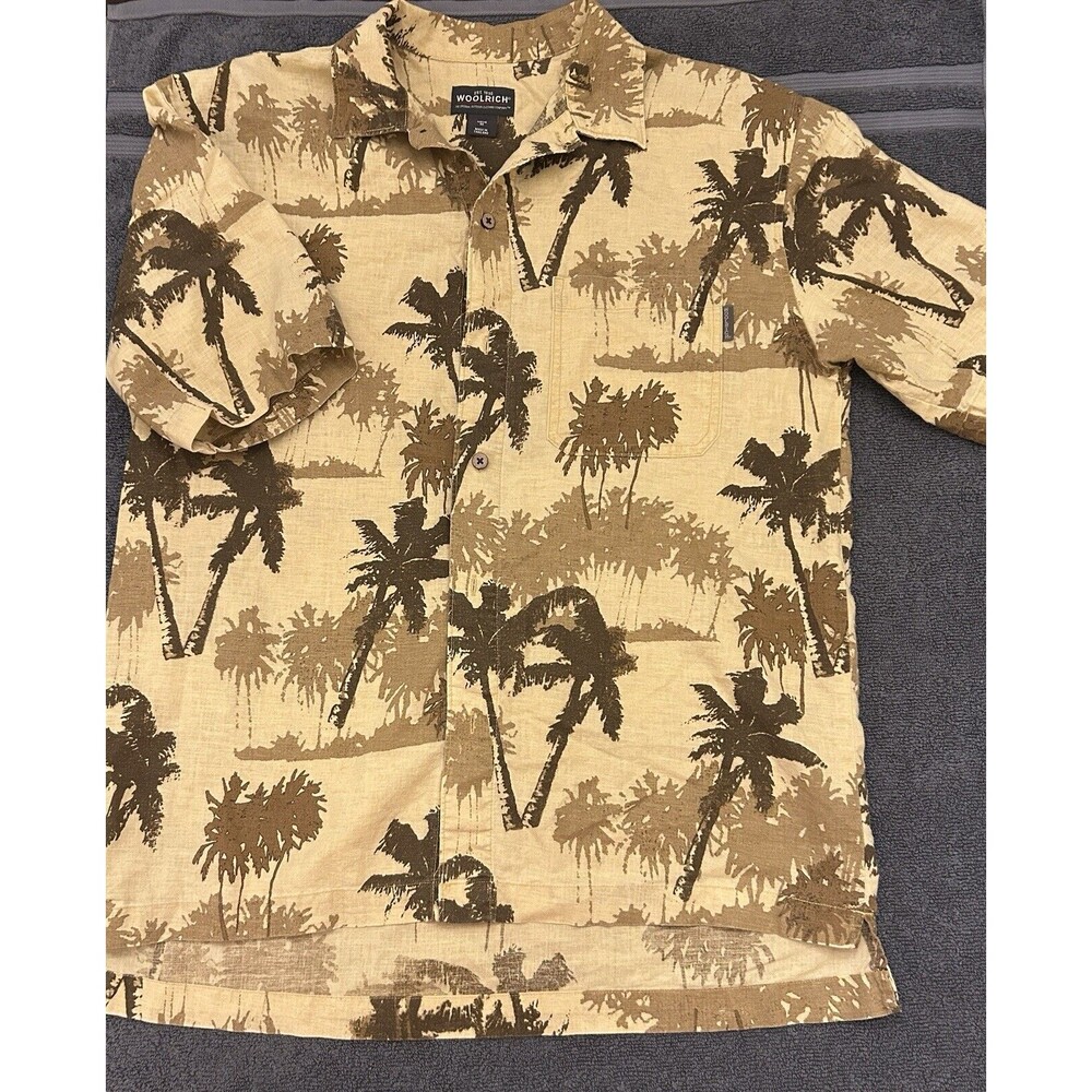 Woolrich Button Up Shirt Mens Medium Multicolor Short Sleeve Palm Tree Beach